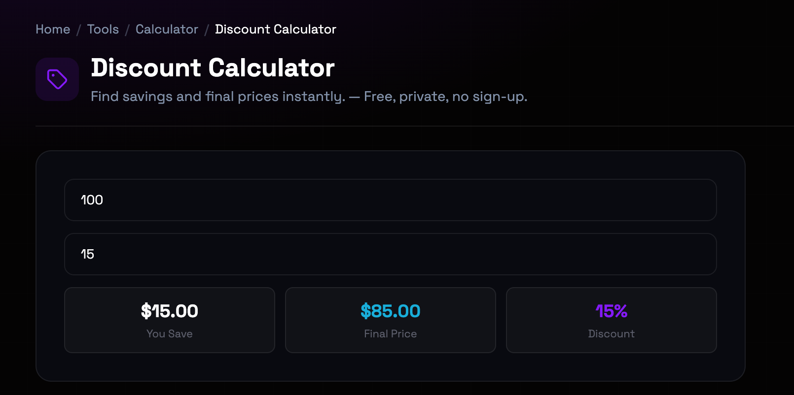 How to use Discount Calculator online — free, fast, and private